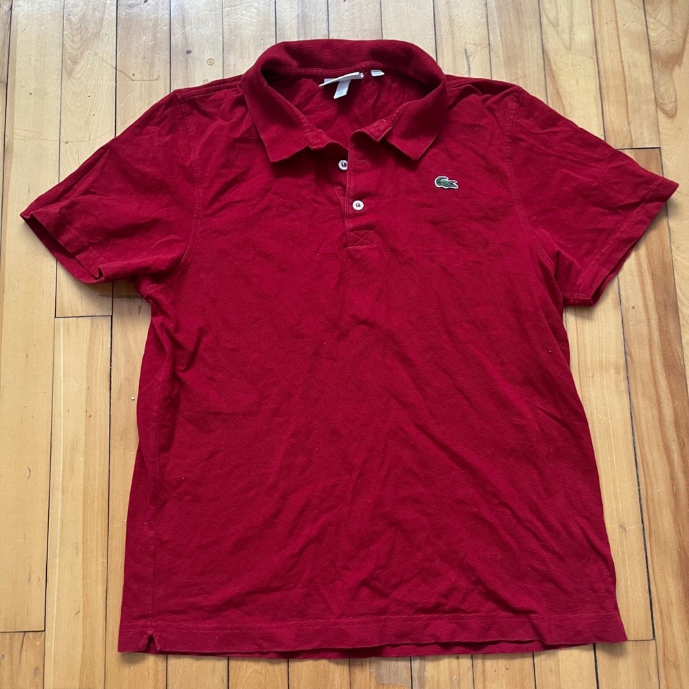 Lacoste Sport Mens Red Cotton Pique Short Sleeve Polo Shirt FR 4 US M FA10614